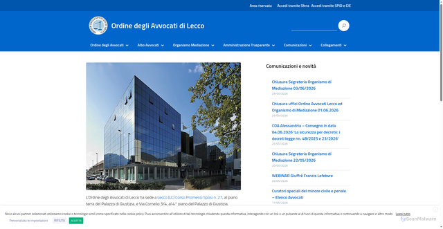 Security scan screenshot of https://www.ordineavvocati.lecco.it/