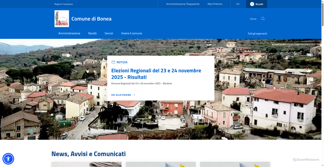 Security scan screenshot of https://www.comune.bonea.bn.it/