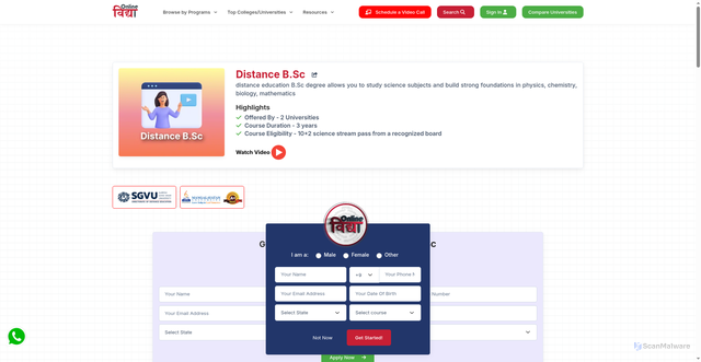 Security scan screenshot of http://onlinevidyaa.com/courses/distance-bsc