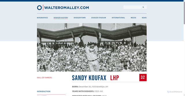 Security scan screenshot of https://www.walteromalley.com/dodger-history/hall-of-famers/sandy-koufax/