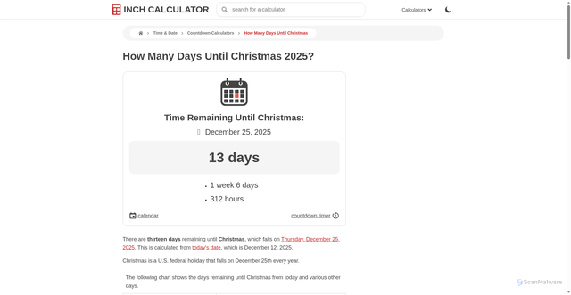 Security scan screenshot of https://www.inchcalculator.com/days-until/days-until-christmas/