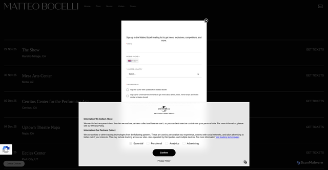 Security scan screenshot of https://www.matteobocelli.it/tour