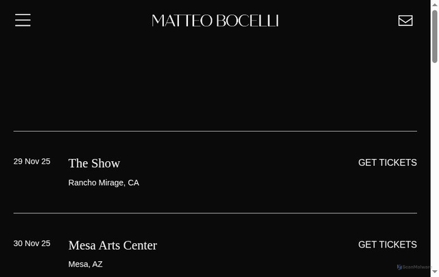 Security scan screenshot of https://www.matteobocelli.it/tour