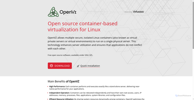 Security scan screenshot of https://openvz.org