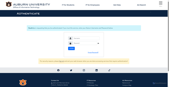 Security scan screenshot of https://auburn.qualtrics.com