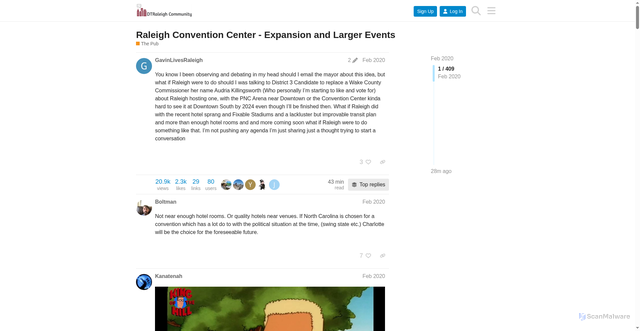 Security scan screenshot of https://community.dtraleigh.com/t/raleigh-convention-center-expansion-and-larger-events/1582