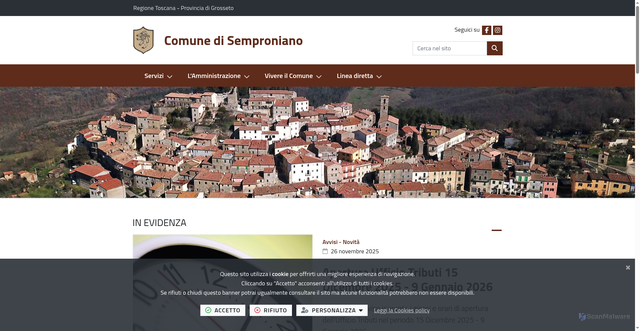 Security scan screenshot of https://www.comune.semproniano.gr.it/it-it/home