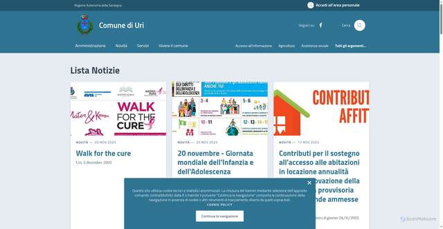 Security scan screenshot of https://comune.uri.ss.it/