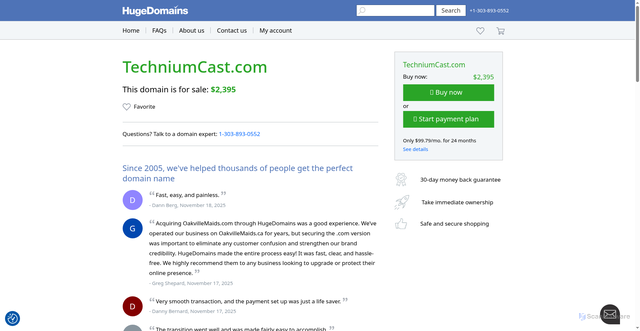 Security scan screenshot of https://www.hugedomains.com/domain_profile.cfm?d=techniumcast.com