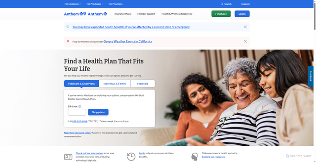 Security scan screenshot of https://www.anthembluecross.com/