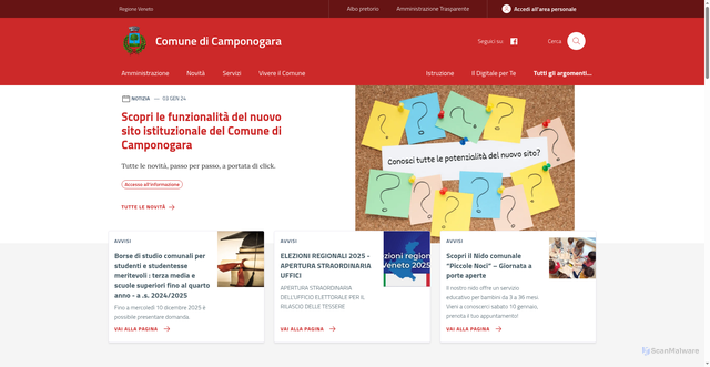 Security scan screenshot of https://www.comune.camponogara.ve.it/