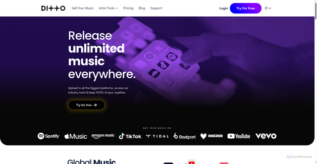 Security scan screenshot of https://dittomusic.com