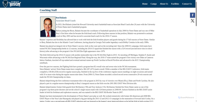 Security scan screenshot of https://www.howarduniversitybasketballschool.com/coaching-staff.cfm
