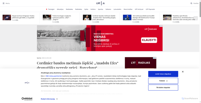 Security scan screenshot of https://www.lrt.lt/naujienos/sportas/10/2751442/cordinier-baudos-metimais-isplese-anadolu-efes-dramatiska-pergale-pries-barcelona?srsltid=AfmBOopKeUKlwBMtkQTCVypdptVuGv0g1wCjC46S39WaRgF-Hz2_oa9g