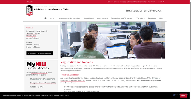 Security scan screenshot of https://reg.niu.edu