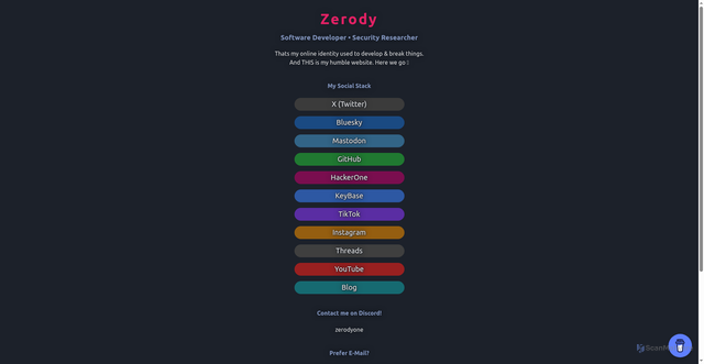 Security scan screenshot of https://zerody.one