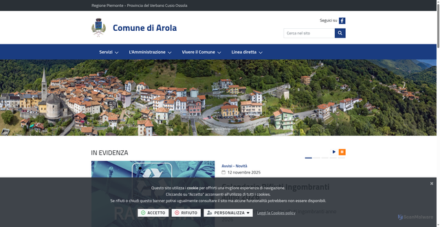 Security scan screenshot of https://www.comune.arola.vb.it/it-it/home