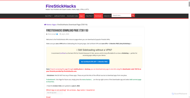 Security scan screenshot of https://firestickhacks.com/downloads/