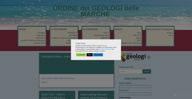 Security scan screenshot of https://www.geologimarche.it/