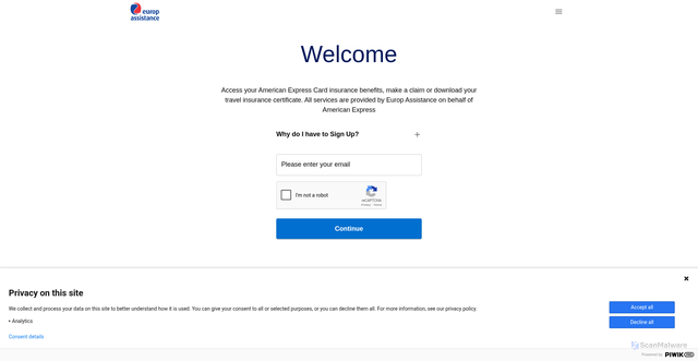Security scan screenshot of https://amex.eclaims.europ-assistance.com/