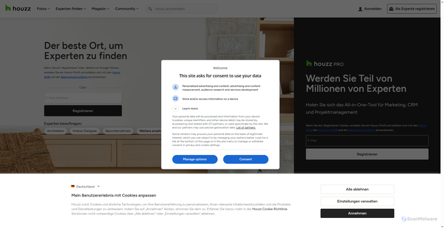 Security scan screenshot of https://www.houzz.de