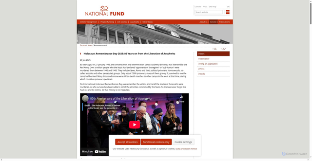 Security scan screenshot of https://www.nationalfonds.org/announcement/holocaust-remembrance-day-2025-80-years-on-from-the-liberation-of-auschwitz