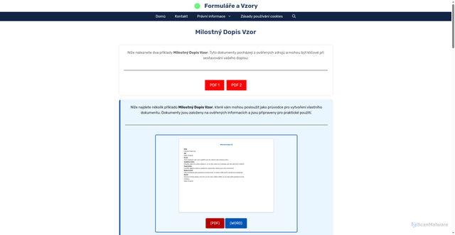 Security scan screenshot of https://formulare-vzory.com/milostny-dopis-vzor/