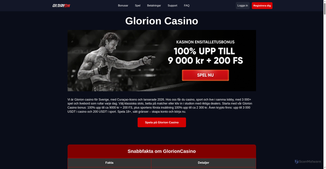 Security scan screenshot of https://glorioncasino.se