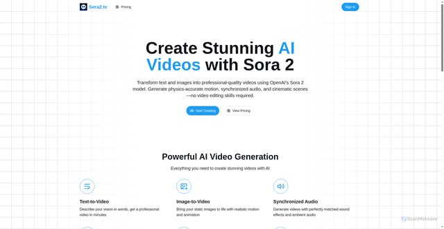 Security scan screenshot of https://sora2.tv/