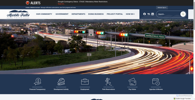 Security scan screenshot of https://marblefallstx.gov/