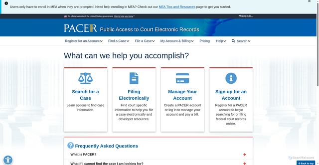 Security scan screenshot of https://pacer.psc.uscourts.gov
