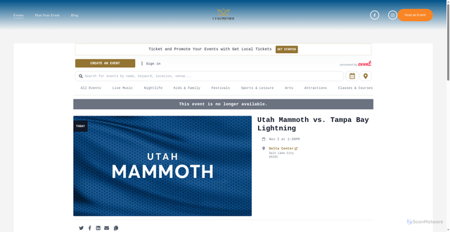 Security scan screenshot of https://www.utahpremierevents.com/?_evDiscoveryPath=%2Fevent%2F39528026t-utah-mammoth-vs-tampa-bay-lightning