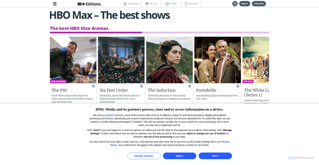 Security scan screenshot of https://www.mailplus.co.uk/tv-guide/hbo-max