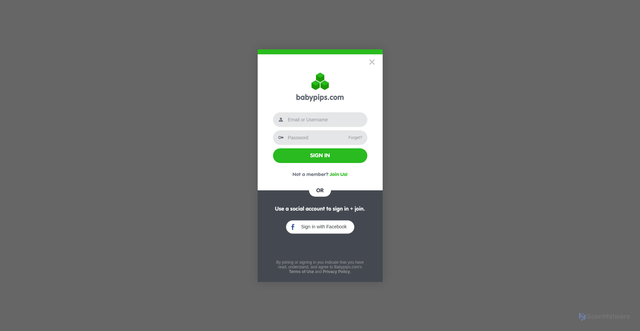 Security scan screenshot of https://www.babypips.com/account/sign-in