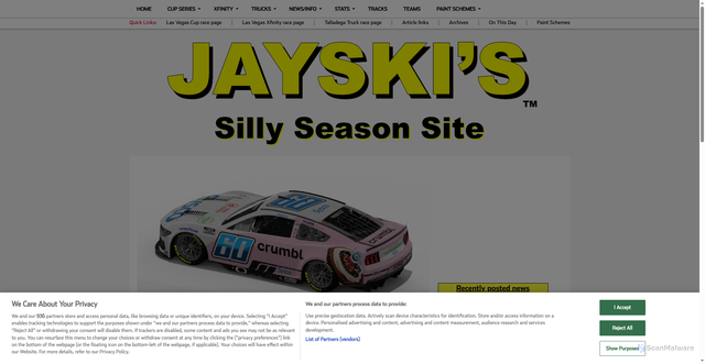 Security scan screenshot of https://www.jayski.com/2025/10/07/crumbl-sysco-sponsoring-ryan-preece-at-las-vegas/