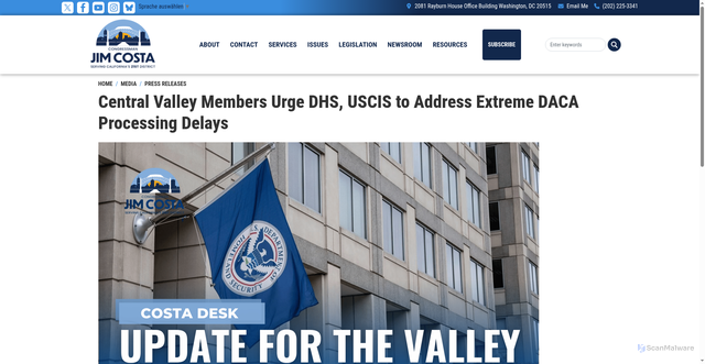 Security scan screenshot of https://costa.house.gov/media/press-releases/central-valley-members-urge-dhs-uscis-address-extreme-daca-processing-delays