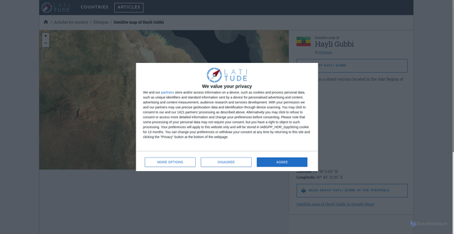 Security scan screenshot of https://latitude.to/satellite-map/et/ethiopia/311229/hayli-gubbi