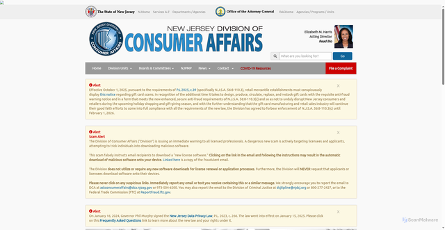 Security scan screenshot of https://www.njconsumeraffairs.gov/