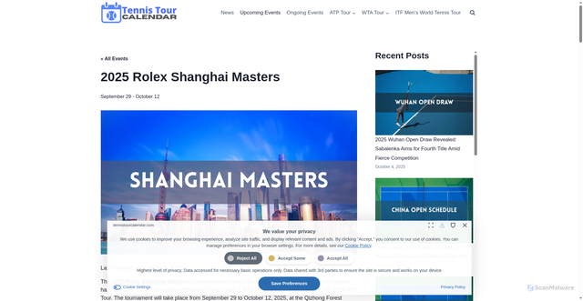 Security scan screenshot of https://tennistourcalendar.com/event/2025-rolex-shanghai-masters/