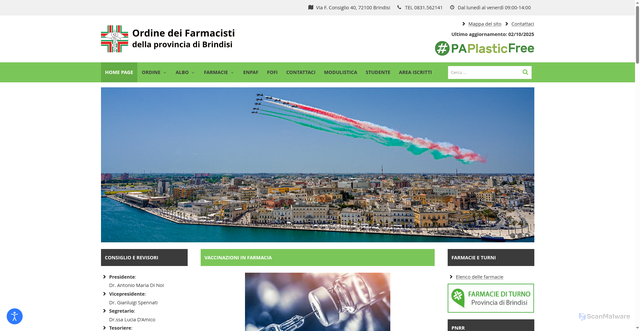 Security scan screenshot of https://www.ordinefarmacistibrindisi.it/