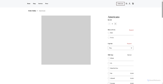 Security scan screenshot of https://www.daysixcoffee.com/product/americano/161