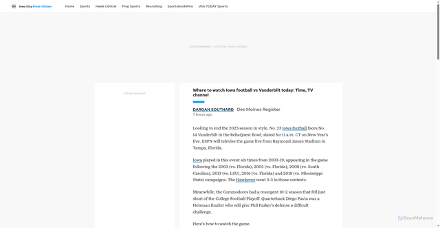 Security scan screenshot of https://www.press-citizen.com/story/sports/college/iowa/football/2025/12/31/iowa-vanderbilt-football-reliaquest-bowl-watch-stream-hawkeyes-time-tv/87960576007/