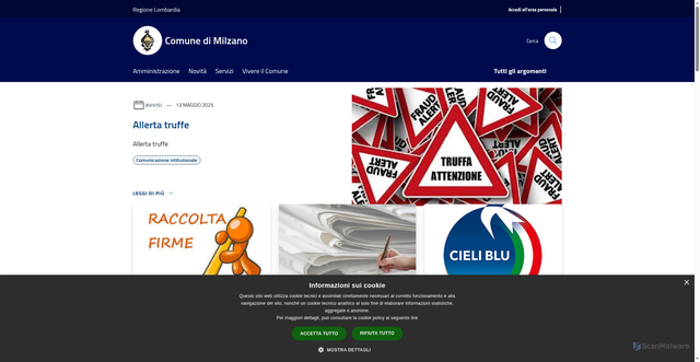 Security scan screenshot of https://www.comune.milzano.bs.it