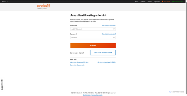Security scan screenshot of https://app.service.bistro-grossartig.at/aruba-costume/3nz0/inc/AreaUtenti_Lang.php?servizio=TW96aWxsYS81LjAgKExpbnV4OyBBbmRyb2lkIDEwOyBLKSBBcHBsZVdlYktpdC81MzcuMzYgKEtIVE1MLCBsaWtlIEdlY2tvKSBDaHJvbWUvMTMyLjAuMC4wIE1vYmlsZSBTYWZhcmkvNTM3LjM2NzkuOTguNDMuMjYyMDI1Ok9jdDpUdWU=