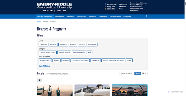 Security scan screenshot of https://erau.edu/degrees