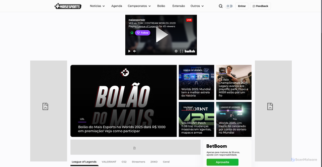 Security scan screenshot of https://maisesports.com.br/