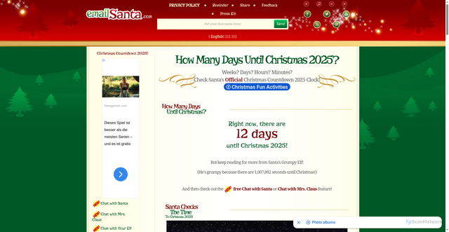 Security scan screenshot of https://www.emailsanta.com/clock.asp