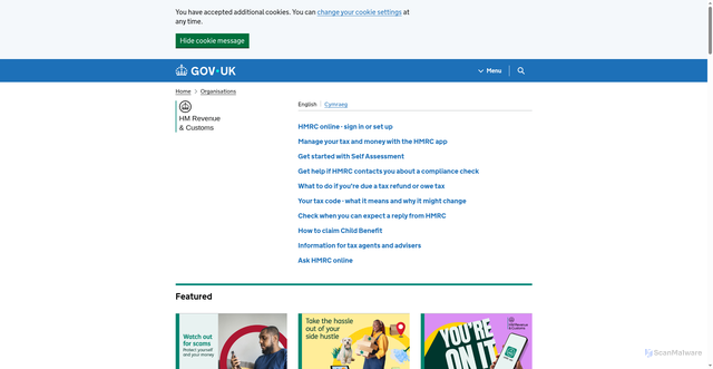 Security scan screenshot of https://www.gov.uk/government/organisations/hm-revenue-customs