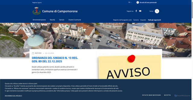 Security scan screenshot of https://www.comune.campomorone.ge.it/