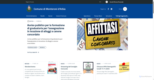 Security scan screenshot of https://www.comune.monteronidarbia.si.it/